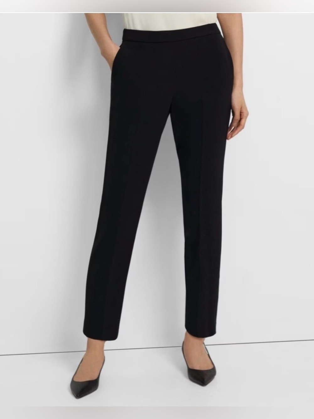Theory Pull-On Pant in Admiral Crepe in black Sz 6 straight trousers slacks NWT